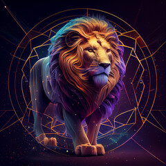 Poster - Beautiful abstract Leo magical zodiac sign, astrology, concept, contemporary colors and mood social background.  