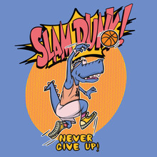 Vector Dino Basketball Player. Dino Jump. Slam Dunk Vector