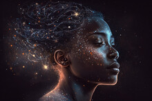 Series Of Portrait Showing A Woman Transforming Into A Constellation In The Night Sky, Generative Ai