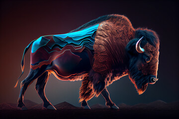 Aufkleber - Beautiful photo bison, natural background. Generative AI technology.