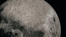 Close Up Moon In Space. Background Of The Surface Of The Moon. View Of The Moon's Surface With Its Craters.
