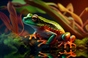 Poster - Beautiful photo frog, natural background. Generative AI technology.
