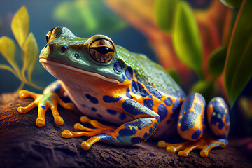 Poster - Beautiful photo frog, natural background. Generative AI technology.
