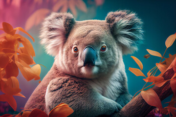 Poster -  Beautiful photo koala, natural background. Generative AI technology.
