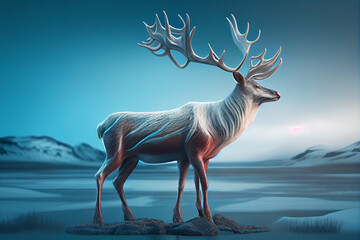 Aufkleber - Beautiful photo reindeer, natural background. Generative AI technology.