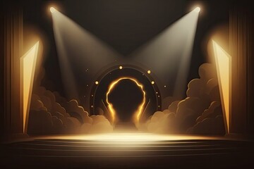 Poster - Before a show, the stage is illuminated by bright lights and filled with smoke. Generative AI