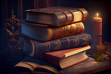 Poster - Ancient books historical background. Retro style

