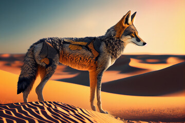 Poster - Beautiful photo coyote, natural background. Generative AI technology