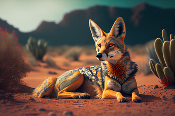 Poster - Beautiful photo coyote, natural background. Generative AI technology