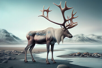 Aufkleber - Beautiful photo reindeer, natural background. Generative AI technology