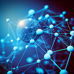 Poster - blockchain network - abstract connected dots on bright blue background. internet connection, abstrac