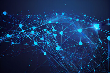 Poster - blockchain network - abstract connected dots on bright blue background. internet connection, abstrac