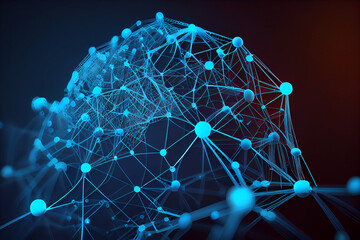 Poster - blockchain network - abstract connected dots on bright blue background. internet connection, abstrac