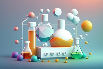 Poster - cosmetics research laboratory with a minimalistic abstract design. science experiments involving che
