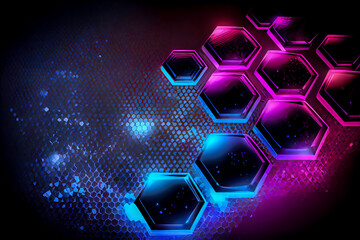 Abstract technology background made of purple pentagons. Generative AI