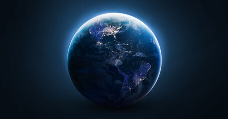 Earth globe on black background. Earth Hour 2024, March. Earth planet template for banner. Elements of this image furnished by NASA