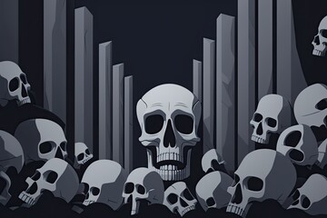 Poster - banner with a skeleton's skull as a backdrop. human teeth and skeletons were visible in the anatomic