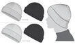 © SUPERHOLIK - Blank Beanie hat with texture flat sketch mockup fashion technical vector template