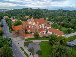 Sticker - Vilnius Old Town and St. Anne Church with Hill of Three Crosses in Background. Lithuania.