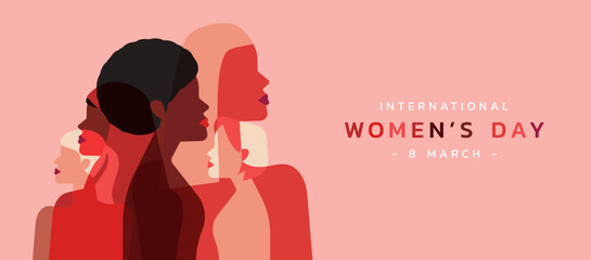 female diverse faces of different ethnicity in silhouette. march 8 international women day and the f