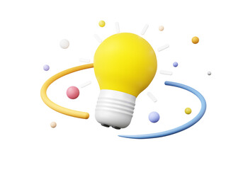 Poster - Yellow light bulb strategy idea analytics optimization on Isolated background. investment business development concept. statistics finance growth target planning. 3d rendering cartoon minimal