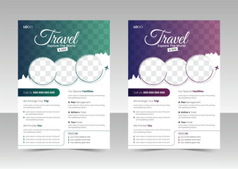 Travel and tourism flyer template design with abstract and minimalist concept