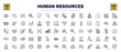 set of human resources thin line icons. human resources outline icons such as balanced scorecard, compare, office, exit interview, due diligence, curriculum vitae, change personal, job, art vector.