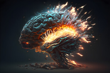Concept art of a human brain exploding with knowledge and creativity generative ai