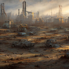 Wall Mural - Charred, radioactive post-apocalyptic wasteland in nuclear summer - detailed digital painting sci-fi video game environment concept art