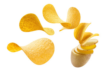 Wall Mural - Flying delicious potato chips cut out