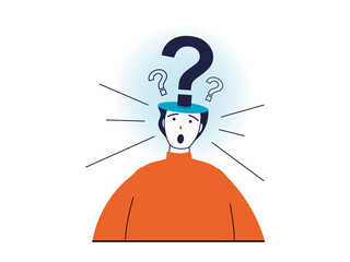 Aufkleber - Mental health concept with character situation. Excited man asks himself lot of questions, suffers from frustration and feeling stressed. Illustrations with people scene in flat design for web