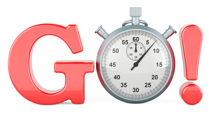 Poster - go with stopwatch. target, strategy and success concept, 3d rendering