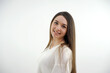 © Oleksandra - Beautiful wide smile of a young fresh woman with excellent healthy white teeth. Isolated over background Smile of a charming girl with perfect white teeth close up. Perfect white teeth and a smile