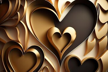 Poster - light and shadow colors on a gold and bronze abstract background. heart shaped relief paper. generat