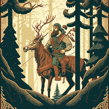 Horse Rider In Woods