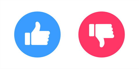 Poster - Like and Dislike vector flat Icons. Design Elements for smm, ad, marketing, ui, ux, app and more. Thumbs up and thumbs down circle emblems. Vector 10 eps.