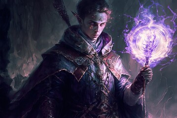 portrait of a mage in digital art style, the subject wearing a robe or light armor and using a staff