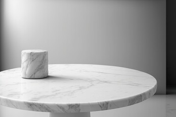 Sticker - Use this empty white marble stone table top with a bokeh background from a cafe or restaurant to showcase your wares. Generative AI