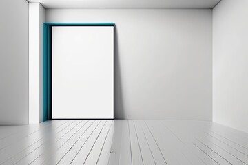 Poster - Empty blue modern abstract studio space with hardwood floor, mockup for a presentation template with a product on display. Generative AI