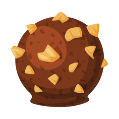 Poster - Round shaped chocolate candy with nuts. Tasty sweet dessert cartoon vector illustration