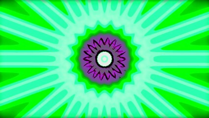 Poster - Cartoon animation with kaleidoscopic shapes of sun. Motion. Spreading sun rays with changing colors.