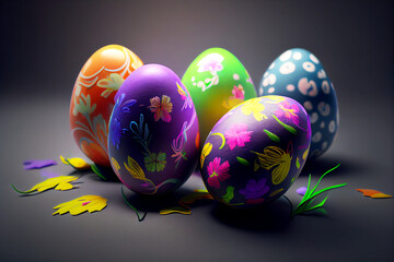 Wall Mural - Easter eggs on a gray background. Easter.