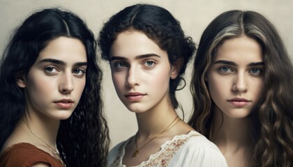 Poster - Group of serious beautiful teenage girls looking at the camera. Generative AI	