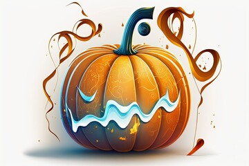 Canvas Print - Shining All Hallows' Eve Illustration of a pumpkin on a white background. Generative AI