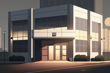Poster - stylish office building exterior lighting with downlights mounted on the wall. generative ai