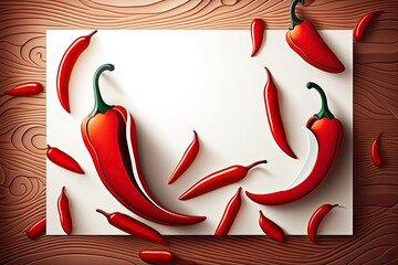 Poster - painted wood walls in white with red chili peppers. massive copy space on a food themed background. 