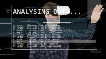Poster - Animation of data processing over caucasian businessman using vr headset