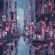 Tokyo nights illuminated lights abstract ai generated art background seq 17 of 21
