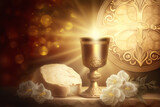 Fototapeta  - Holy communion background, golden chalice, generative ai
