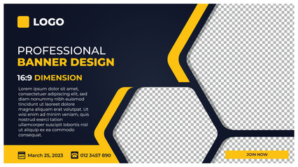 Professional modern banner vector, business company horizontal background template with layout text and empty space for image